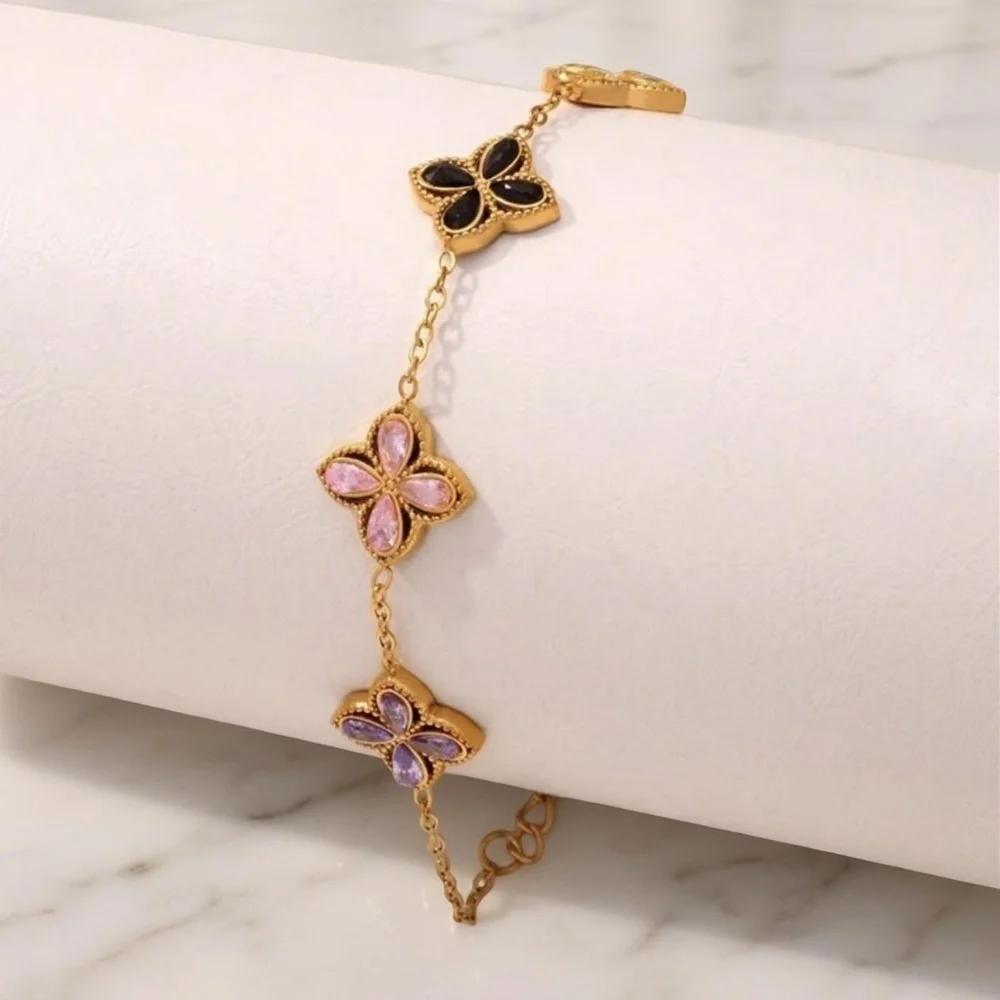 Zirconia multicolored Flower Stainless Steel Bracelet
